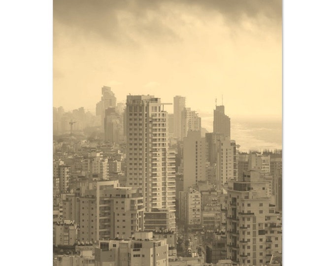 Vintage Netanya Coast Israel Travel Poster Print Wall Art | Retro Netanya Home Decor | Netanya City Print Vertical | Netanya Sepia Photo Art