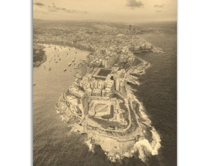 Malta Poster Vintage Print | Retro Malta Coastline Black White Sepia Photo Gift | Malta Wall Art Home Decor | Vertical Malta City Photo