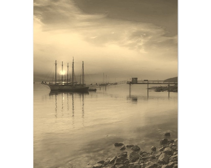 Vintage Bar Harbor Maine Travel Poster Print Wall Art | Retro Bar Harbor Boats Home Decor | Bar Harbor Coast Print Vertical Sepia Photo Gift