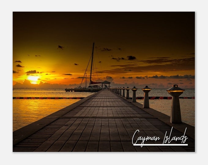 Cayman Islands Sunset Travel Poster Wall Art | Cayman Islands Night Home Decor | Grand Cayman View of Coastline Horizontal Hangings Phototer