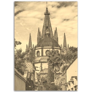 San Miguel de Allende Poster Vintage Print / Retro Mexico Black White Sepia Photo Gift / Mexico Wall Decor / Vertical San Miguel de Allende