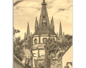 San Miguel de Allende Poster Vintage Print | Retro Mexico Black White Sepia Photo Gift | Mexico Wall Decor | Vertical San Miguel de Allende