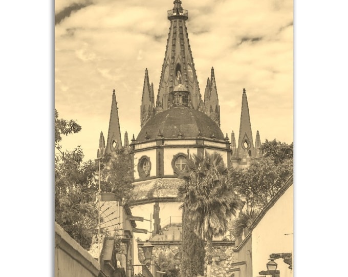 San Miguel de Allende Poster Vintage Print | Retro Mexico Black White Sepia Photo Gift | Mexico Wall Decor | Vertical San Miguel de Allende