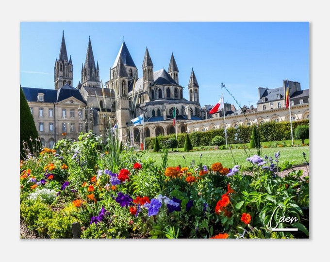 Caen France Poster Print Wall Art | Caen Church of Saint Etienne Home Decor | Caen Flowers Print | Caen Skyline Hangings Travel Photo Gift