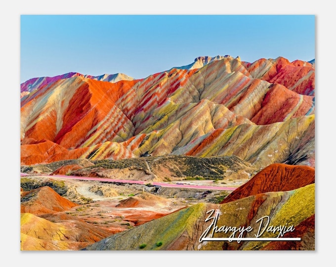 Zhangye Danxia China Travel Poster Wall Art | Zhangye Danxia National Geopark Home Decor | Zhangye Danxia Print Rainbow Colorful Hills Photo