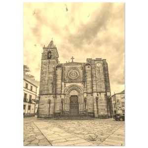 Vintage Galicia Spain Poster | Retro Galicia Cathedral Sepia Print | Galicia Church Wall Art Home Decor | Vertical Galicia Travel Photo Art