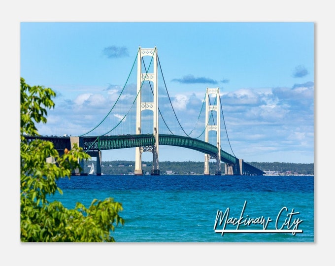 Mackinaw City Michigan Sunshine Poster Print Wall Art | Mackinaw City Bridge Home Decor Print | Mackinaw City MI Hangings Travel Photo Gift