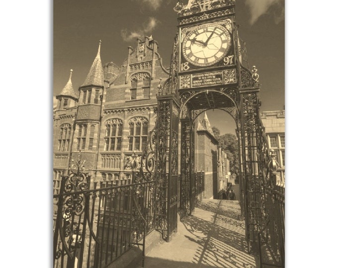Chester Poster England Vintage Print | Retro Chester Sepia Photo Gift | Chester Wall Art Home Decor | Vertical Chester Travel City Souvenir