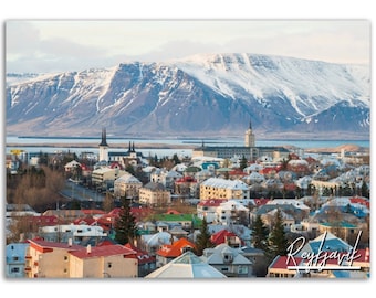 Póster del paisaje urbano de Reikiavik: Impresión fotográfica de viaje a Islandia