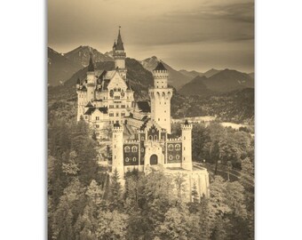 Bavaria Poster Vintage Germany Print | Bavaria Neuschwanstein Castle Sepia Photo Gift | Bavaria Wall Art Home Decor Vertical Travel Souvenir