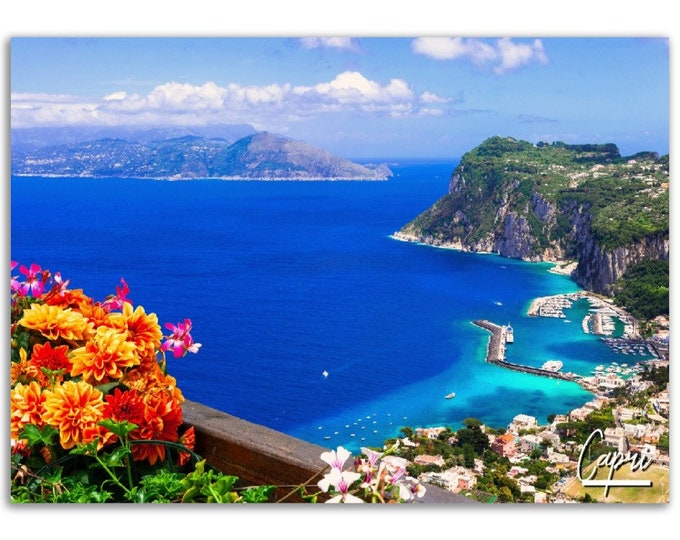 Capri Italy Poster Print Wall Art | Capri Village Coastline Home Decor Gift Hangings | Capri Digital Prints | Capri Horizontal Travel Photo