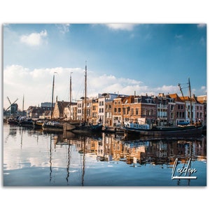Leiden Poster Print Netherlands Wall Art | Leiden Harbor Cityscape Photo Home Decoration | Leiden Travel Gift Leiden Horizontal Photography