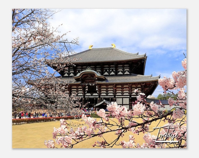 Todaiji Japan Travel Poster Wall Art | Todaiji Home Decor | Todaiji Temple Digital Print | Todaiji Horizontal | Todaiji Cherry Blossom Photo