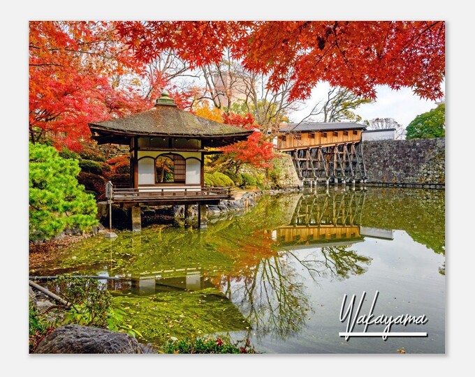 Wakayama Japan Travel Poster Wall Art | Wakayama Castle Home Decor | Wakayama Momijidani Teien Garden Print | Wakayama Photo Horizontal Art