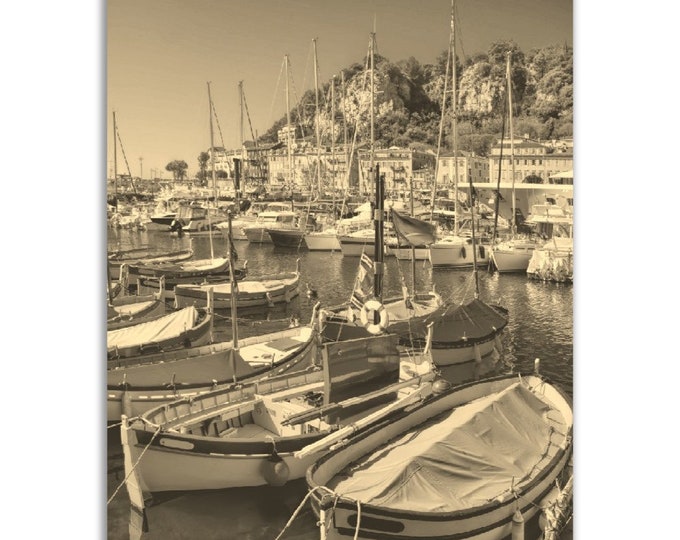 Nice Poster Vintage France Print | Retro Nice Harbor Sepia Photo Gift | Nice Wall Art Nautical Home Decor Vertical Nice Travel City Souvenir