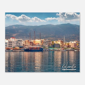 Kalamata Greece Travel Poster Wall Art | Kalamata Port Skyline Home Decor | Kalamata Old Wooden Sailboat Print Horizontal | Kalamata Photo
