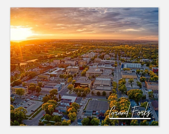 Grand Forks North Dakota Skyline Poster Print Wall Art | Grand Forks Cityscape Home Decor Gift Hangings | ND Horizontal Travel Photo Prints