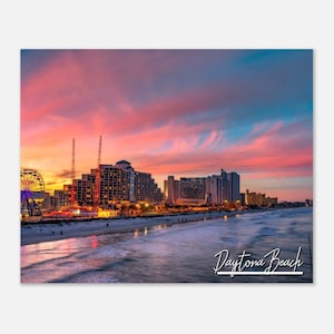 Daytona Beach Florida Cityscape Skyline Poster Print Wall Art | Daytona Beach Nigh Home Decor Gift Hangings Florida Horizontal Travel Photo