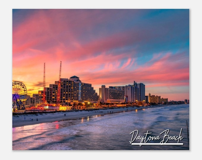 Daytona Beach Florida Cityscape Skyline Poster Print Wall Art | Daytona Beach Nigh Home Decor Gift Hangings Florida Horizontal Travel Photo
