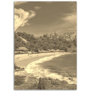 Vintage Manzanillo Mexico Poster Print | Retro Manzanillo Beach Sepia Photo Gift | Manzanillo Wall Art Home Decor | Vertical Travel Poster