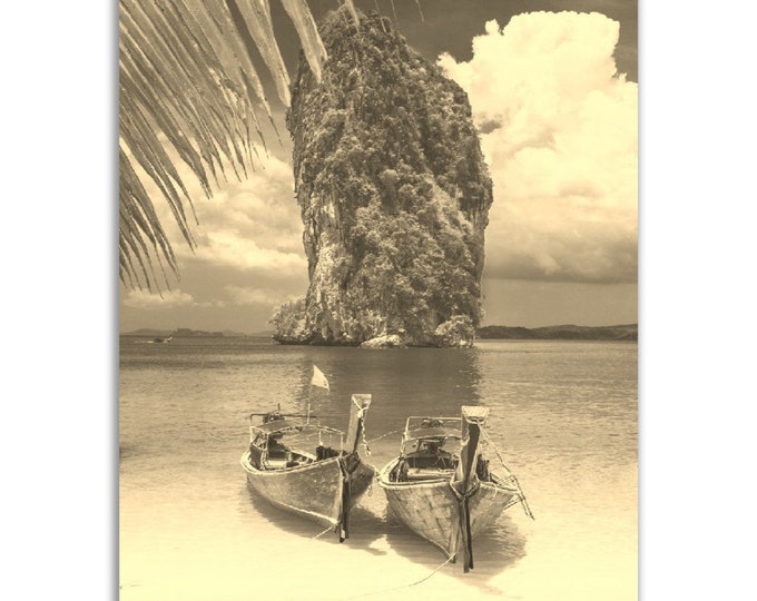 Krabi Poster Vintage Thailand Print | Retro Krabi Tropical Beach Sepia Photo Gift | Krabi Wall Art Home Decor | Vertical Krabi Souvenir