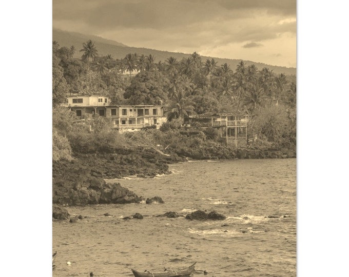 Vintage Comoros Poster | Retro Comoros Coastline Sepia Print | Comoros Cityscape Wall Art Home Decor | Vertical Comoros TownTravel Photo Art