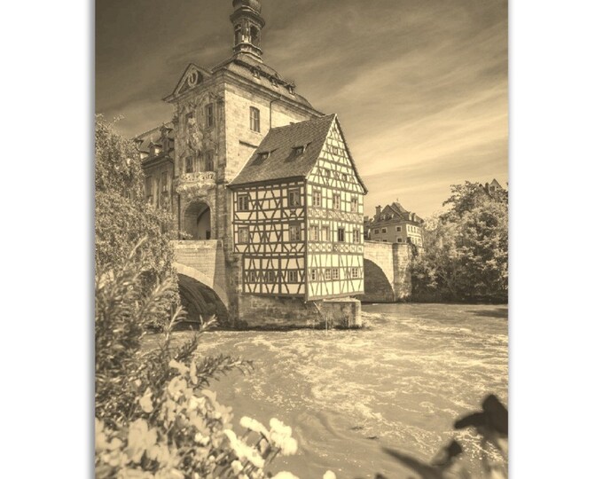 Vintage Leipzig Germany Poster Print | Retro Leipzig River Bridge Sepia Photo Gift | Leipzig Wall Art Home Decor Vertical Travel City Poster