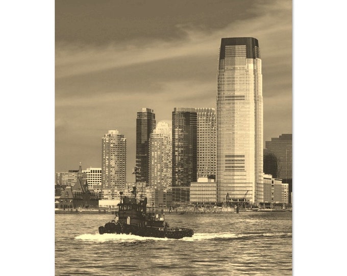 Vintage Hoboken New Jersey Travel Poster Print Wall Art | Retro Hoboken Skyscrapers Home Decor | Hoboken Coast Print | Hoboken Sepia Photo