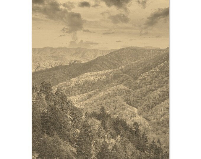 Vintage Great Smoky Mountains National Park Travel Poster Print Wall Art | Retro Great Smoky Mountains Forest Home Decor Sepia Photo Present
