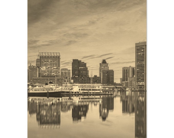 Vintage Baltimore Maryland City Travel Poster Print Wall Art | Retro Baltimore Home Decor | Baltimore Coast Print  | Baltimore Sepia Photo