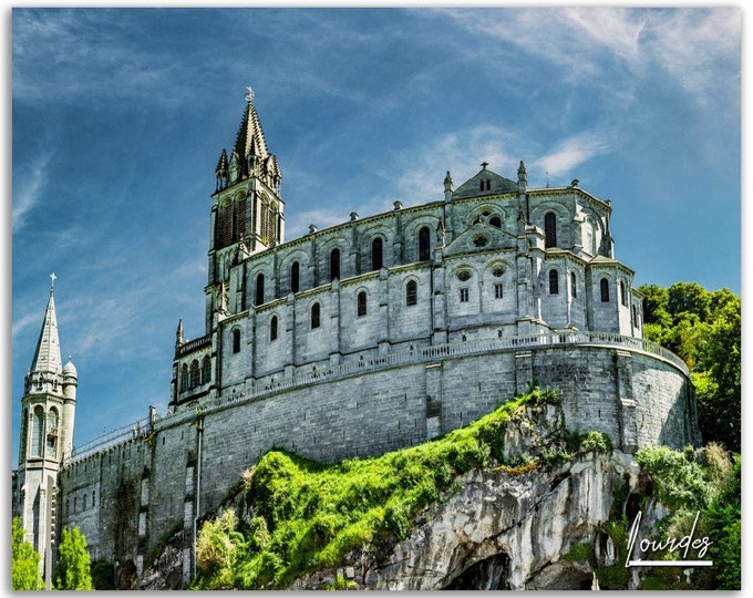 Lourdes Poster Print France Wall Art Decor | Castle Photo Rosary Basilica Decoration | Traveler Trip Catholic Gift | Horizontal Photography