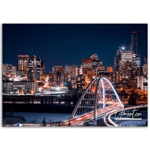 Edmonton Poster Print Alberta Wall Art | Edmonton Night Cityscape Photo Canada Home Decoration | Edmonton Travel Gift Horizontal Photography