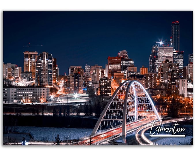 Edmonton Poster Print Alberta Wall Art | Edmonton Night Cityscape Photo Canada Home Decoration | Edmonton Travel Gift Horizontal Photography