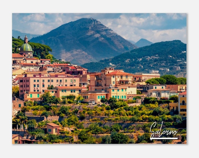 Salerno Italy Print Wall Art | Salerno Coastal Home Decor | Salerno Skyline Poster Print | Salerno Mountain | Salerno Hangings Travel Photo