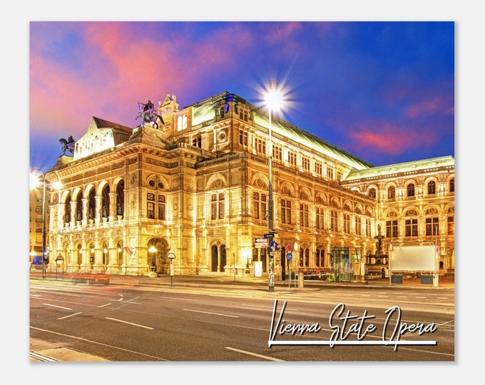 Vienna State Opera Austria Travel Poster Wall Art | Vienna State Opera Illuminated House Home Decor | Opera House Night Print Photo Present