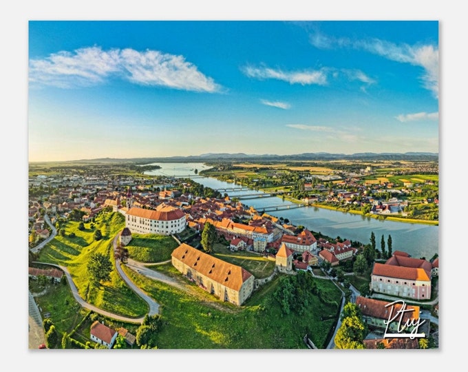 Ptuj Slovenia Travel Poster Print Wall Art | Ptuj River Drava Skyline Home Decor | Ptuj City Print Horizontal | Ptuj Castle Colorful Photo
