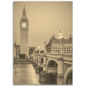 London England Poster Vintage Print | Retro London UK Sepia Photo Gift | London Wall Art Home Decor | Vertical London Travel City Souvenir