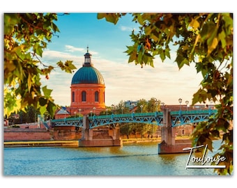 Arte de parede com impressão de pôster de Toulouse França | Suspensões para presentes de decoração de casa da ponte de Toulouse | Colecionáveis de impressões digitais de Toulouse | Foto horizontal