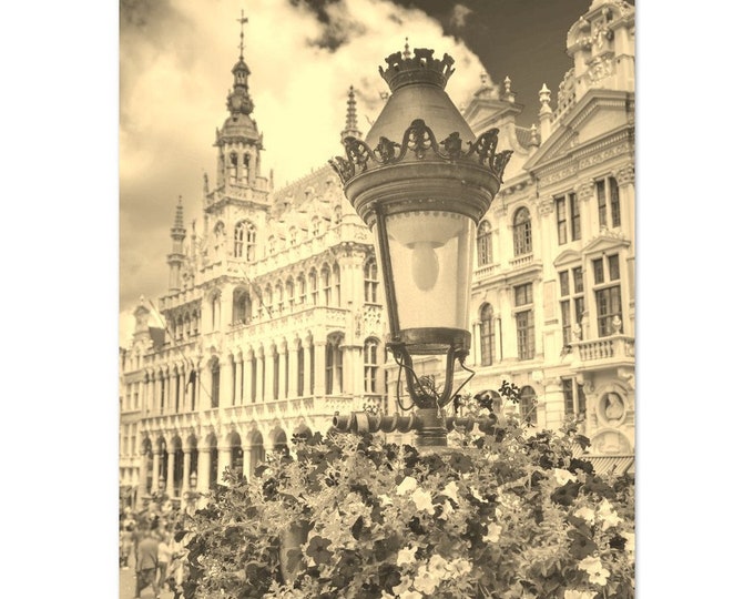 Vintage Brussels Belgium City Travel Poster Print Wall Art | Retro Brussels Home Decor | Brussels Print Art Vertical | Brussels Sepia Photo