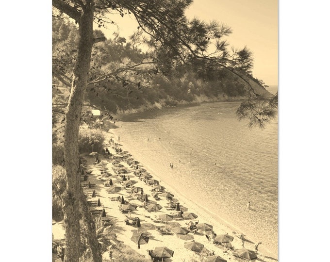 Vintage Samos Greece Beach Travel Poster Print Wall Art | Retro Samos Coast  Home Decor | Samos Pines Print Vertical | Samos Sepia Photo
