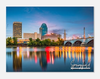 Springfield Massachusetts Skyline Poster: Horizontal Travel Photo Print