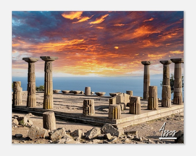 Assos Historical Ruins Turkey Travel Poster Print Wall Art | Assos Sunset Home Decor | Assos Athena Temple Ancient City Print Travel Photo