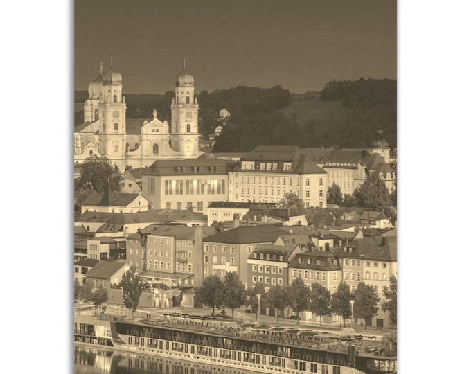 Vintage Passau Germany Poster Print | Retro Passau Black White Sepia Photo Gift | Passau Wall Art Home Decor | Vertical Passau Travel Poster