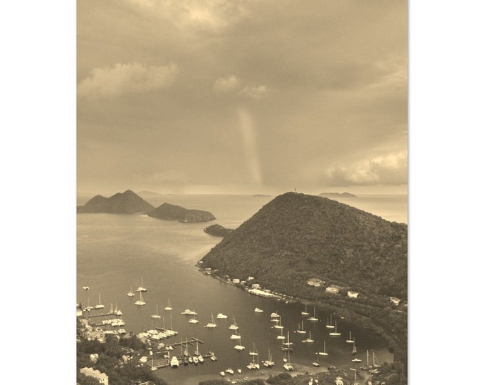 Vintage British Virgin Islands Travel Poster Sea Print Wall Art | Retro British Virgin Coastal Islands Home Decor Boats Print Sepia Photo