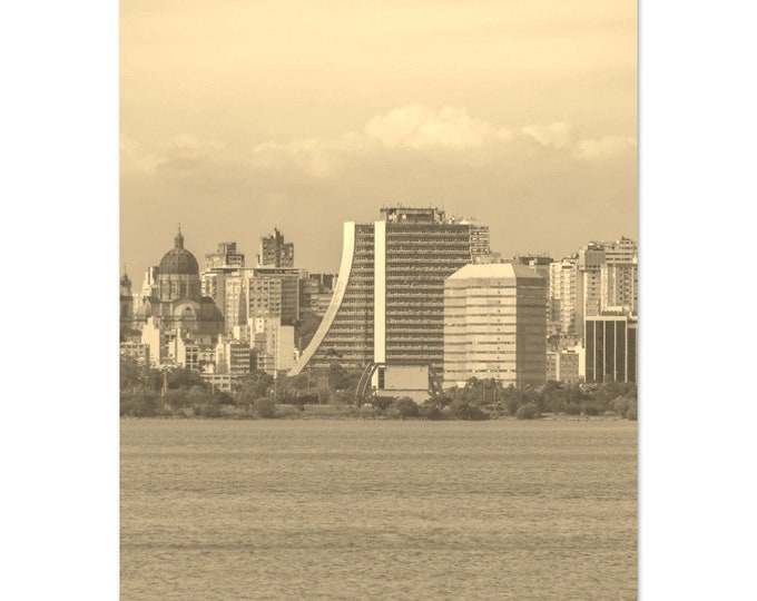 Vintage Porto Alegre Brazil Travel Poster Print Wall Art | Retro Porto Alegre Home Decor Print Vertical | Porto Alegre Building Sepia Photo