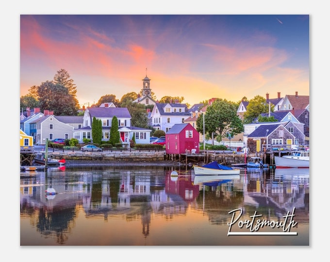 Portsmouth Poster New Hampshire Print Wall Art | Coastal Home Decor Gift Hangings | USA Collectibles | Portsmouth Horizontal Travel Poster