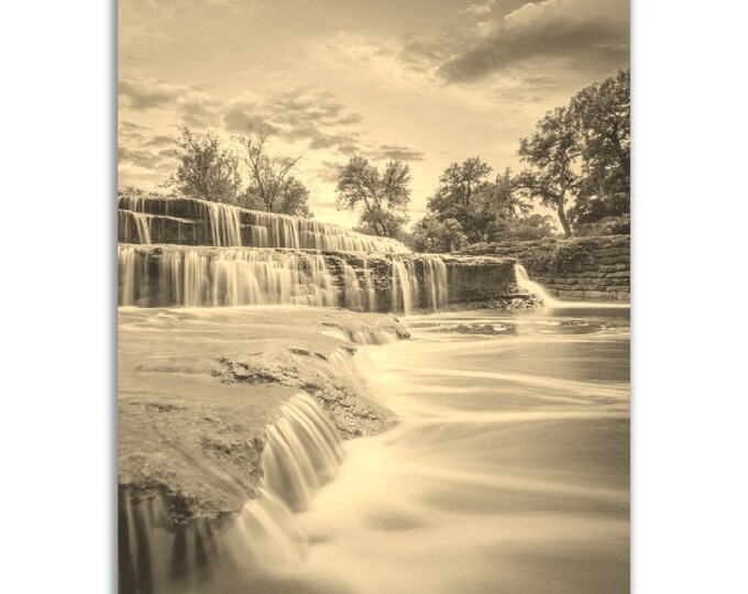 Fort Worth Texas Poster Vintage Print | Retro Waterfall Black White Sepia Photo Gift | Fort Worth Wall Art Home Decor | Vertical Park Photo