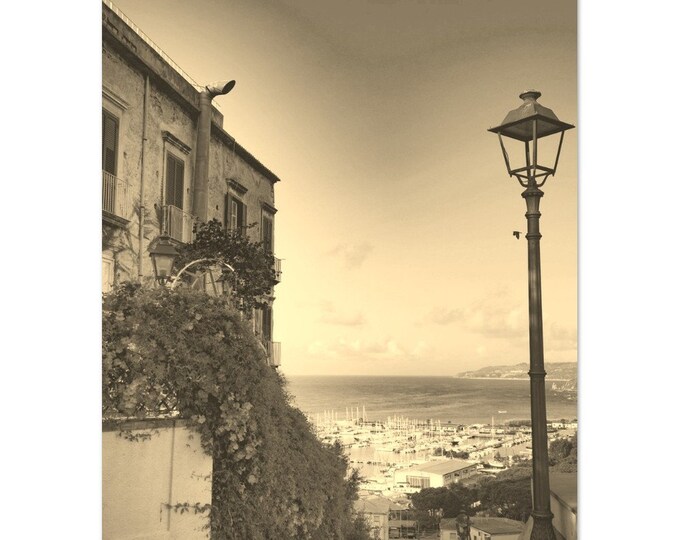Vintage Tropea Italy Poster | Retro Tropea Cityscape Sepia Print | Tropea Street Wall Art Home Decor | Vertical Tropea City Travel Photo Art