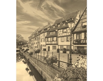 Vintage Strasbourg France Poster: Sepia Cityscape Travel Print