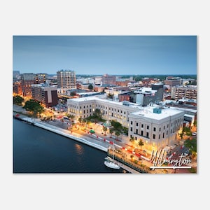 Wilmington North Carolina Cityscape Poster Print Wall Art | Wilmington NC USA Skyline Home Decor Gift Present Horizontal Travel Photo Print